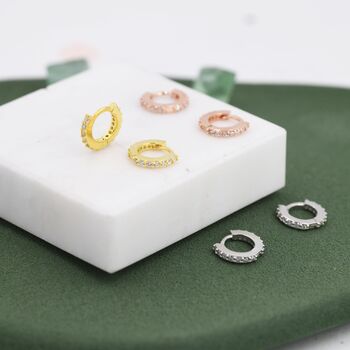 Sterling Silver Double Sided Cz Huggie Hoops, 6 of 12