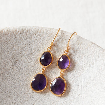 Purple Amethyst Double Gemstone Dangle Earrings, 2 of 12