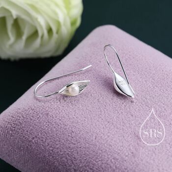 Calla Lily Flower And Pearl Hook Earrings, 5 of 9