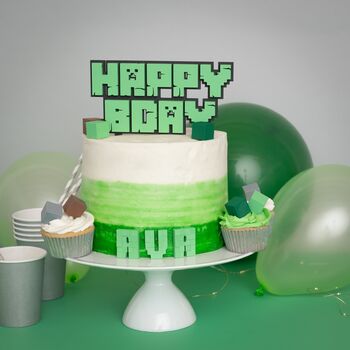 Happy Birthday Cake Topper For Block Mining Theme Party, 2 of 7