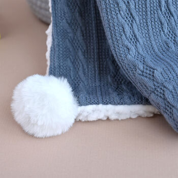 Personalised Knitted Grey Blue Baby Blanket, 6 of 8