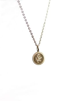 Dainty Gold Plated Rose Coin Flower Necklace, 4 of 5