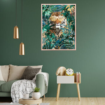Tiger And Gold Jungle With Sunglasses Wall Art Print, 6 of 7