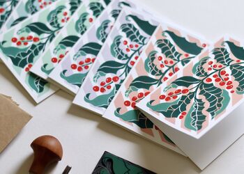 Candy Stripes And Holly Leaves Linocut Notecard Set Of Eight, 12 of 12