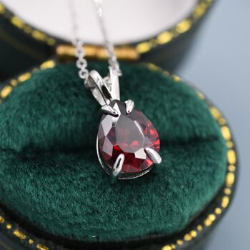 Sterling Silver Garnet Red Pear Cut Cz Necklace, 4 of 12