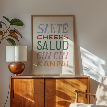 Cheers Wall Art Print, Kitchen Print, Colourful Hand Painted, 5 of 11