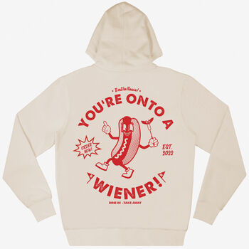 Onto A Wiener Unisex Vanilla Hoodie With Hot Dog Logo, 2 of 2