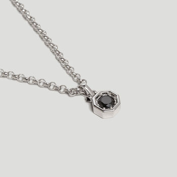 Silver Octagon Pendant Necklace With Black Spinel Stone In Rhodium Plated Sterling Silver, 2 of 8