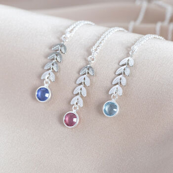 Silver Plated Leaf Chain Birthstone Necklace, 2 of 10
