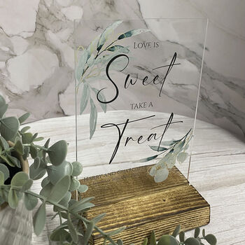 Botanical Personalised Love Is Sweet Wedding Party Sign Clear, 3 of 6