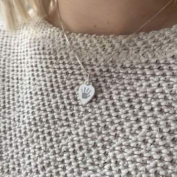 Sterling Silver Engraved Print Mini Heart Necklace, 2 of 9