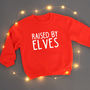 'Raised By Elves' Childrens Christmas Jumper, thumbnail 1 of 1