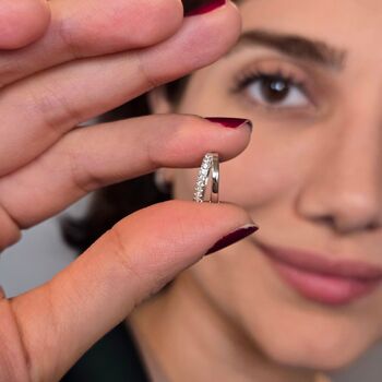 Diamond April Birthstone Double Hoop Huggies, 2 of 4