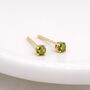 Solid 9ct Gold Peridot August Birthstone Stud Earrings – 4mm, thumbnail 2 of 6