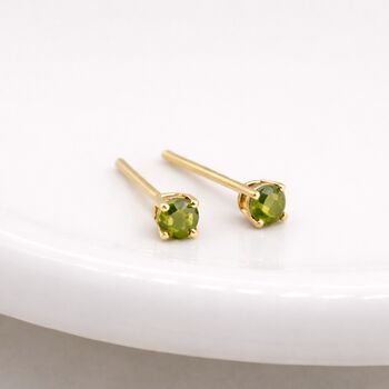 Solid 9ct Gold Peridot August Birthstone Stud Earrings – 4mm, 2 of 6