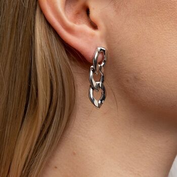 Steel Punk Cuban Link Chain Tassel Dangle Drop Stud Earrings, 2 of 7