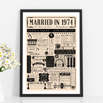 Personalised 50th Golden Wedding Anniversary Poster, 3 of 9