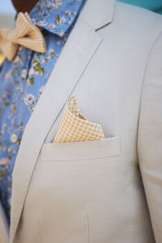 Mens Beige Gingham Print Pocket Square, 12 of 12