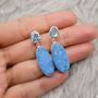 Blue Topaz, Druzy Agate Silver Dangle Earrings, thumbnail 2 of 7