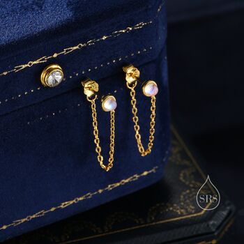 Sterling Silver Moonstone And Chain Ear Jacket, 2 of 11