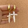 Gold Plated Cross My Heart Pearl Earrings, thumbnail 1 of 2