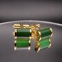 Gold Cufflinks Vintage Green Stone Cufflinks Mens Gift, thumbnail 1 of 5