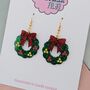 Green Christmas Wreath Glitter Resin Earrings, thumbnail 3 of 8