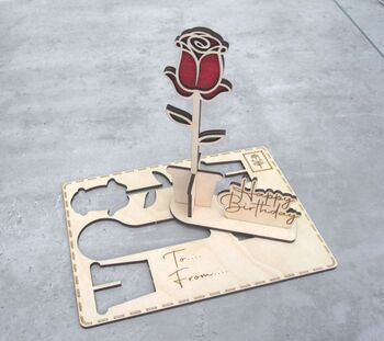 3D Personalised Wood Rose In Pot Card, 2 of 5