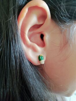 Cactus And Watering Can Mismatched Stud Earrings Set 14 K Gold Plated With Pearl, Gift For Her Plant Lover Jewellery, 7 of 9