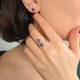 Double Heart Amethyst February Birthstone Silver Ring, thumbnail 4 of 4