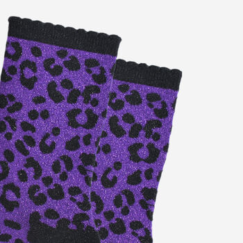 Women's Glitter Socks Purple Black Leopard Print, 4 of 5