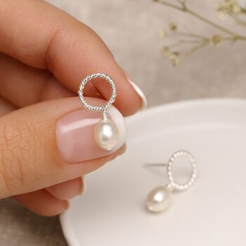 Sterling Silver White Freshwater Pearl Stud Drop Earrings – 8mm, 3 of 8