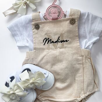 Personalised Embroidered Baby Dungaree Romper, 2 of 4