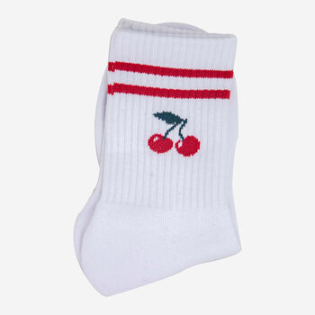 Cherry Striped Sporty Ribbed Cotton Ankle Socks Women's White, 2 of 4
