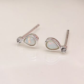 Mini Sterling Silver Teardrop White Opal Stud Earrings, 3 of 10