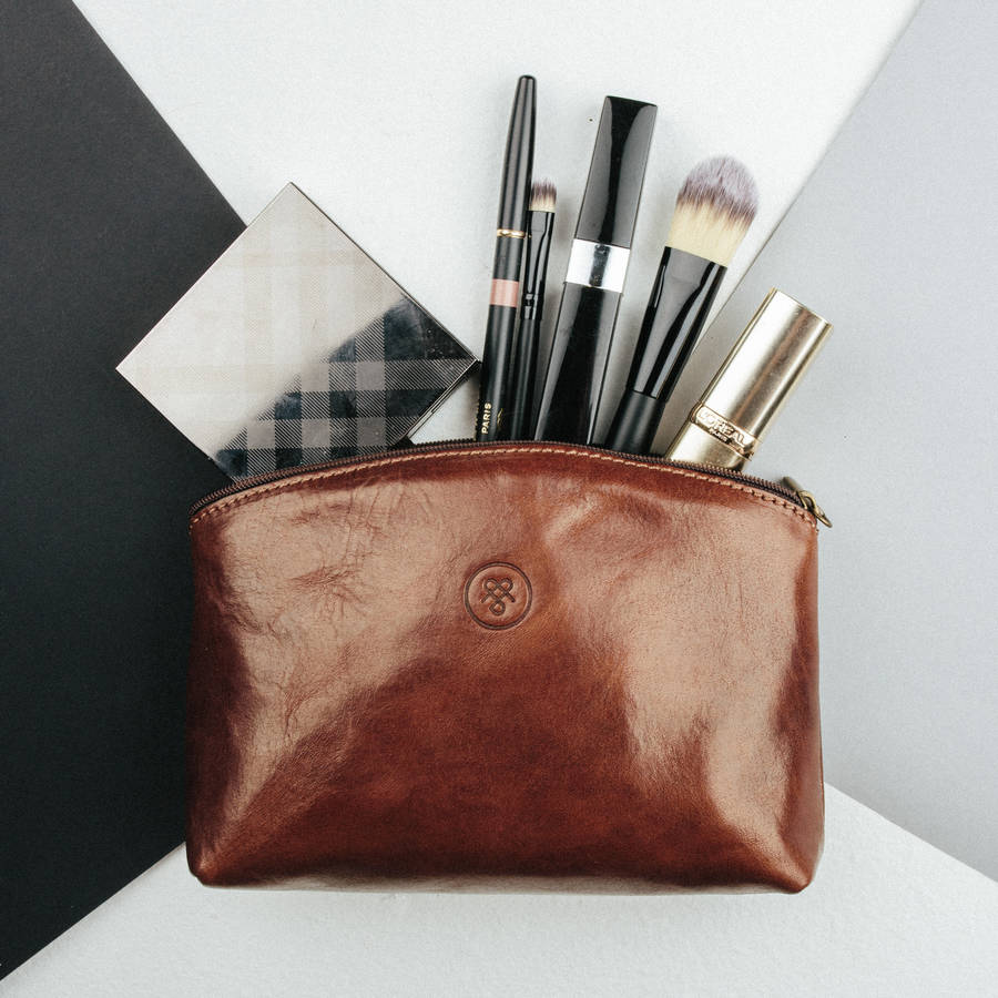 leather travel makeup bag