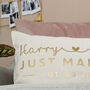 Personalised Just Married Gold Cushion Wedding Gift, thumbnail 2 of 2