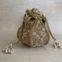 Gold Handcrafted Raw Silk Potli Bag/Wrist Bag, thumbnail 3 of 8