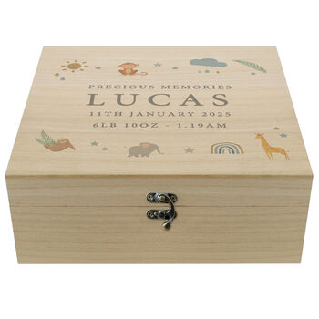 Personalised Safari Animals Wooden Keepsake Box, 4 of 4