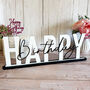 Elegant Happy Birthday Wood Sign And Mirrored Acrylic Sign, thumbnail 1 of 9