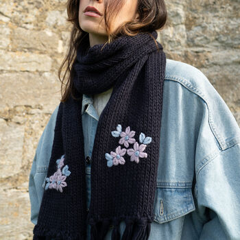 Forget Me Not Knitted Navy Scarf, 2 of 5