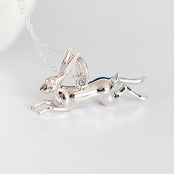 Personalised Sterling Silver Leaping Hare Necklace, 4 of 11