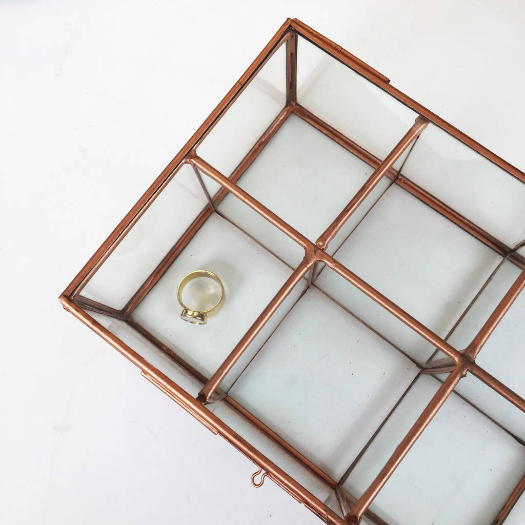 Copper And Glass Compartment Jewellery Box By Posh Totty Designs