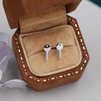 Sterling Silver Extra Tiny Key Stud Earrings, 3 of 11