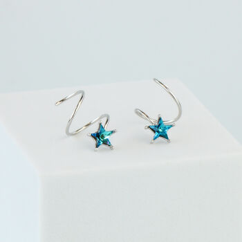 Sterling Silver Blue Star Spiral Hoop Earrings, 2 of 4
