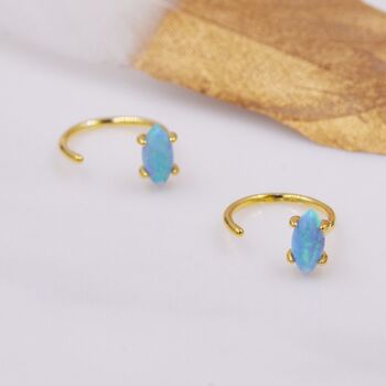 Minimalist Opal Marquise Huggie Hoop Threader Earrings, 6 of 11