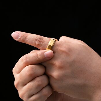 Customisable Gold Geometric Band Ring, M Ens 8 Mm Ring, 3 of 9