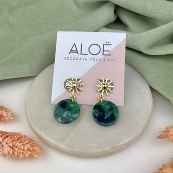 Bottle Green And Sun Dangle Studs, 2 of 3