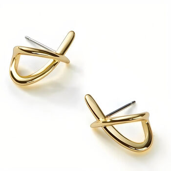 Gold Plated Sterling Silver Modern Abstract Cross Studs, 3 of 6