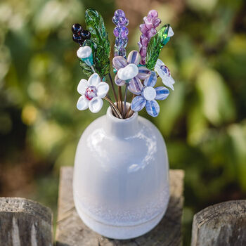 Glass Lavender Bouquet And Grey Ceramic Vase, 2 of 10